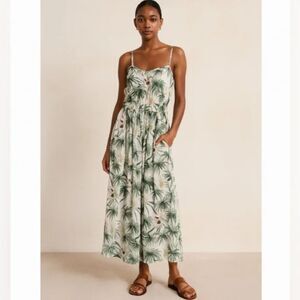 MIKOH Cotton Atoll Maxi Sleeveless Summer Dress Floral Palm Tree Print 1 (S)